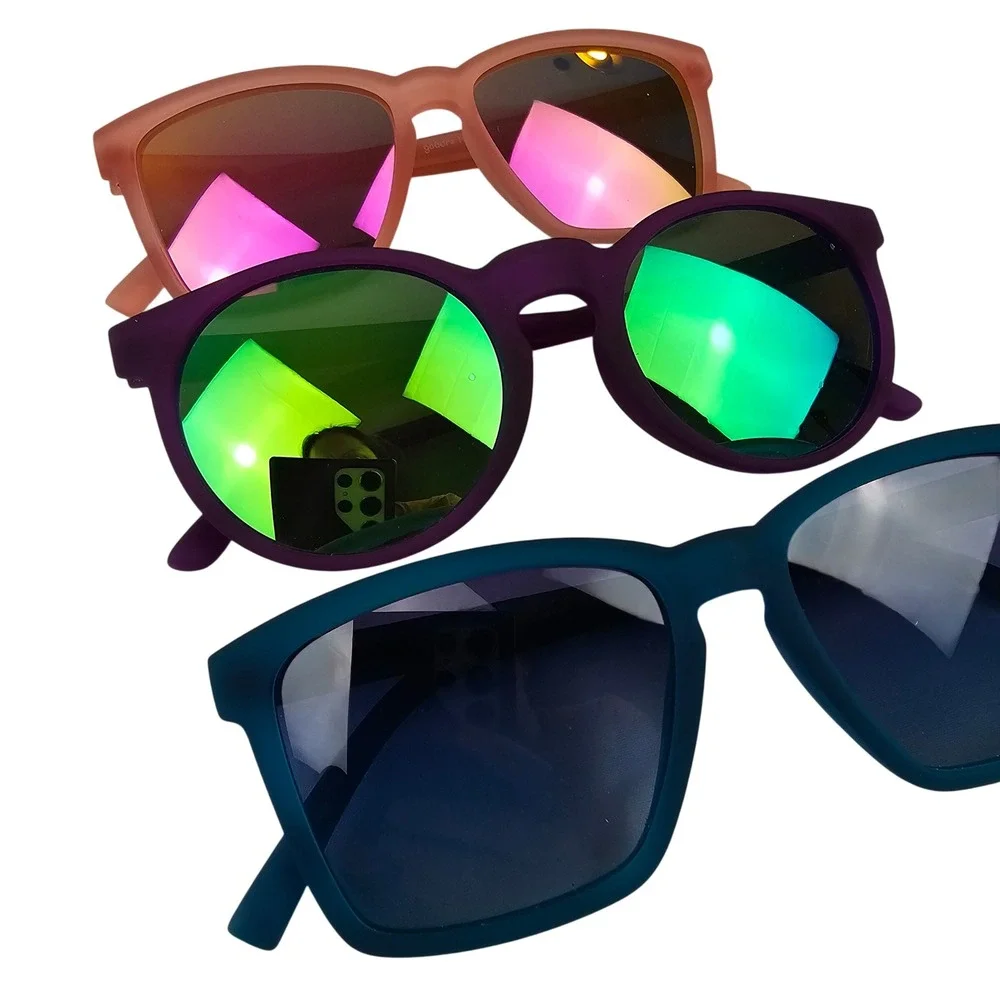 Goodr Polarized SMALL Sunglasses Bundle 3 Pairs Purple Peach Navy Blue Flamingo